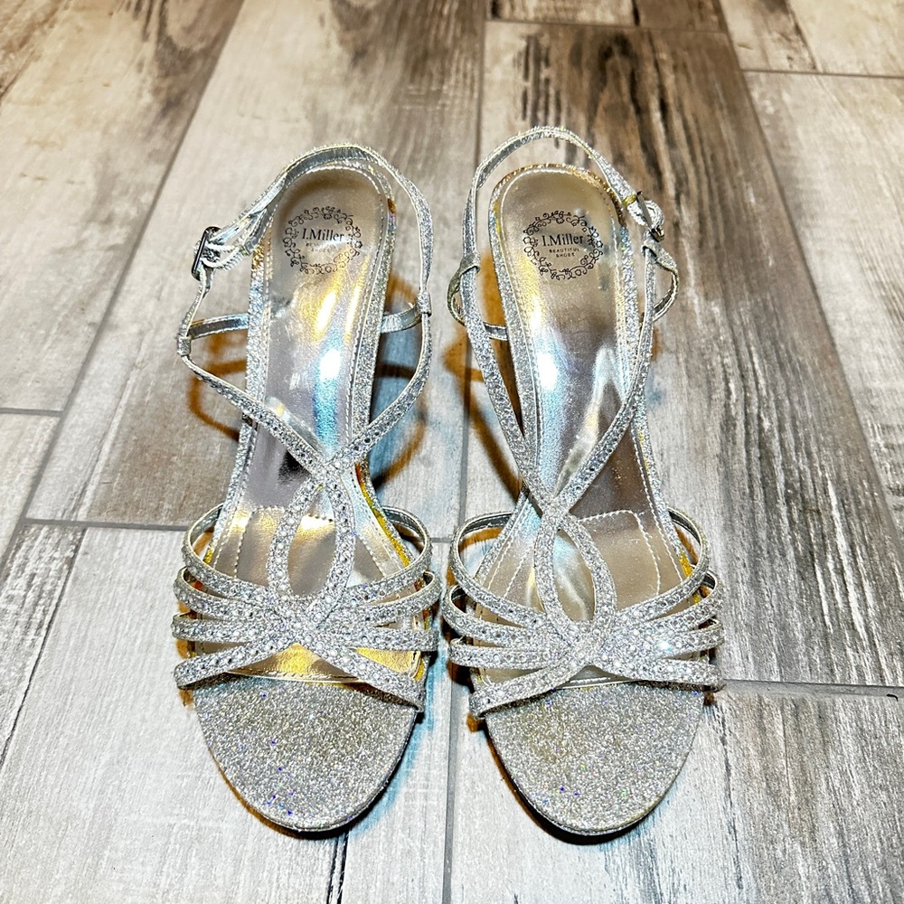L.miller Silver glittery strapy kitten heels